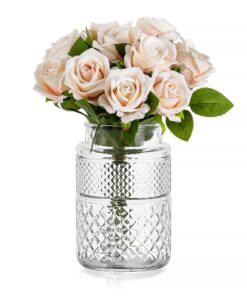 Vintage Glasvase Zylinder 20cm Hoch Groß - Blumenvase für Hochzeit Tischdeko & Tulpen Rosen Wohnzimmer
