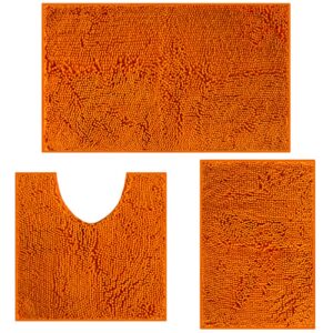 RUN HELIX Badezimmerteppich Set 3 Stück - rutschfest, waschbar & DECORativ für Dusche, Badewanne & WC (Orange)