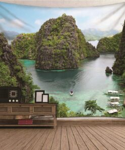 CEVAN Anime Wandteppich Illusionen Berge Flüsse Grün 150x130cm