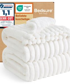 BEDSURE kuscheldecke 220x240 - Weiche Warme & Wohndecke für das Zuhause, XXL Große Fleecedecke, Wollweiß, OEKO-TEX STAND