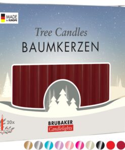 BRUBAKER Dunkelrot Wachs Weihnachtskerzen Pyramidenkerzen 20er PackUNGEBUNDENChristbaumkerzen