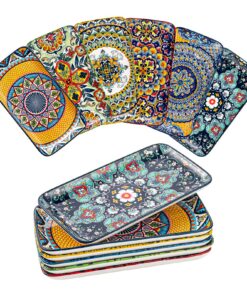 HENXFEN LEAD 10 Inch Porzellan Servierplatten Set Bohemian-Floral-Design 6 kräftige Farben für Salat Vorspeisen Sashimi