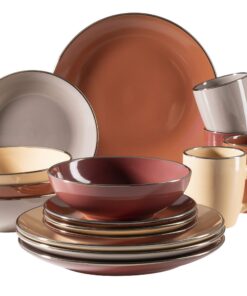 MÄSER 931871 Metallrandservice 16 Teile bunt Modernes Geschirr für 4 Personen | MÄSER 931871 16-teiliges bunt Metallic