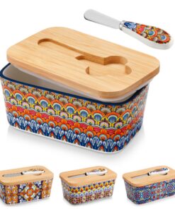 Hochwertige Butterglocke vancasso SIMI 16.5 x 9.7 x 8cm, Keramik Butterdose mit Messer und Holzdeckel, Böhmischer Butter