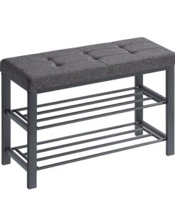 SONGMICS Schuhbank für Wohnzimmer und Eingangsbereich, dunkelgrau-schwarz, 31 x 81 x 49 cm, 3 Ebenen, Schaumstoffpolster