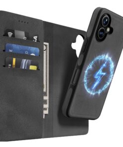 iPhone 16 Schutz [Magnetisch Abnehmbar 2 in 1]Kompatible Stoßfeste Lederhülle – für iPhone 16, schwarz | iPhone 16 Kabe