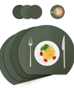 Tischsets und Untersetzer aus Kunstleder, Platzdeckchen abwaschbar, 4er-Set (Halbkreis, grün) | Platz-Matten für Küche