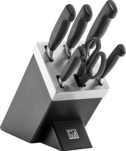 ZWILLING Vier Sterne Selbstschärfende Messer, 7-teilig, rostfreier Spezialstahl, Kunststoff Griff, Schwarz