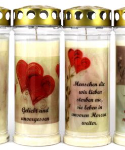 Grablichtkerze 4er Set | Brennt ca. 7 Tage & Großformatig 21x7,5 cm | Trauerkerze mit Foto und Spruch | Grablichtkerze