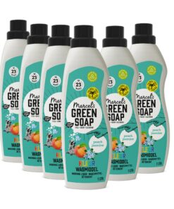 Marcel's Grünes Seifen-Gel für Farbwäsche Pfirsich & Jasmin – Vegan, Palmölfrei, Mikroplastikfrei – Gegen Flecken, 6 x 1