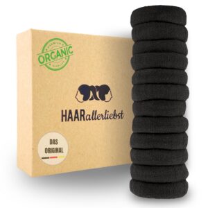 Haarallerliebst Haargummi Damen 12er Set – Soft, umweltfreundliche Baumwoll-Haargummis – Starker Halt für blacks Haar -
