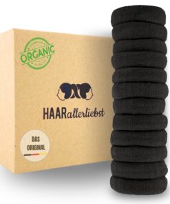 Haarallerliebst Haargummi Damen 12er Set – Soft, umweltfreundliche Baumwoll-Haargummis – Starker Halt für blacks Haar -