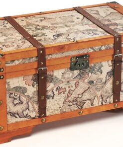 Kobolo Truhe WORLD antik design für Kinder im Schlafzimmer mit Weltkarten-Druck 70x40x35 cm | Kobolo Truhe WORLD antik