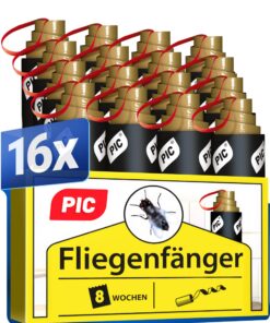 PIC Fliegenfänger 16x - umweltfreundlich und giftfrei Obstfliegenfalle für Küchen-Innenbereiche mit Blauer Engel-Reißnag