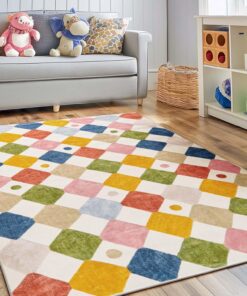 TOPICK Waschbarer Wohnzimmer-Teppich moderne Rautenbesatz 120x180cm antibakteriell faltbar OEKO-TEX