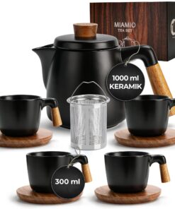 MIAMIO - Keramik-Teekanne-Set 1 Liter mit Siebeinsatz für Haus und Büro (Schwarz) MIAMIO - Keramik-Teekanne-Set 1 Lite