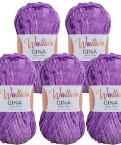 Wollidu Gina Chenille Garn - Stricken und Häkeln - Lila - OEKO-TEX STANDARD 100 - 5 x 100g | Wollidu Gina Chenille Garn