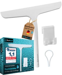 BLUMBACH® Duschkabinenabzieher mit Halterung, Wasserabzieher für die Dusche, Ideal für die Entirenzone 28 cm breit, Edel