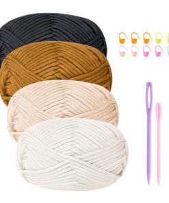 Baumwoll Häkelgarn für Anfänger mit Chenille Wolle 4 x 50g | Crochet Yarn Dickes Baumwoll-Nylon-Mischgarn zur Häkeln |