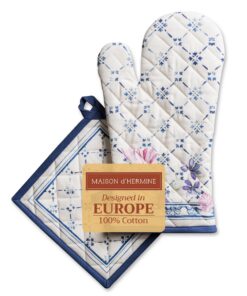 Maison d'Hermine Faience Set aus Ofenhandschuhen und Topflappen für Grilleisen, 100% Baumwolle, zur Feuerung, Grillen, K