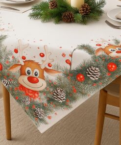 Kamaca Mitteldecke Elch mit roter Nase Eye-Catcher Winter Weihnachten Hochwertiges Druck-Motiv (85x85 cm)