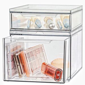 2-Pack Stapelbare Schubladen für Acryl-Make-up-Organizer – Büro- und Badezimmer-Organizer | Transparente Kunststoff-Sch