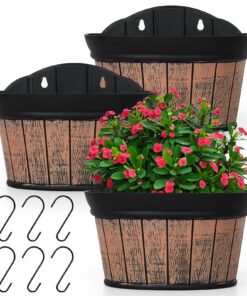 SOMYTING 3er Wandvasen Set Distressed Eiche - Verdickte Wasserspeicher Blumentöpfe - Für Innen Außengeländer Zaundekor (