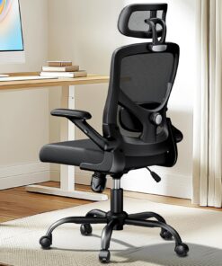 Marsail Ergonomischer Bürostuhl für Schreibtisch Verstellbar Lordosenstütze Kopfstütze Armlehne Höhenverstellung Wippfu