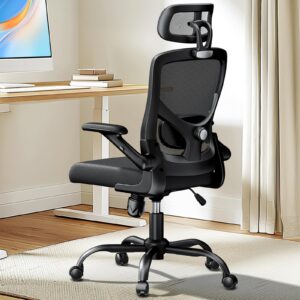Marsail Ergonomischer Bürostuhl für Schreibtisch Verstellbar Lordosenstütze Kopfstütze Armlehne Höhenverstellung Wippfu