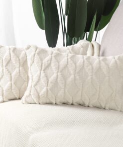 Madizz 2er Set Hellbeige Plüsch Kurze Wolle Samt Dekorative Kissenbezüge für Sofa und Schlafzimmer | Madizz 2er Set Wei