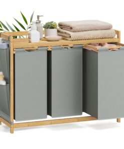 SONGMICS 3-Fach-Wäschekorb taubengrau, 150 L, für Mädel und Jungen RLH115G01