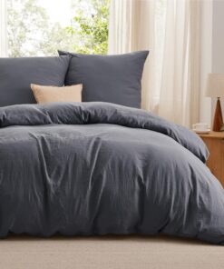 BEDSURE Bettwäsche Weiche Baumwollähnlich - Anthrazit mit Reißverschluss OEKO-TEX STANDARD 100 - 155x220 3teilig Bettwäs