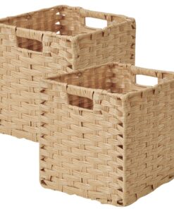 Sagittar Wasserdichter Rattan-Imitat Faltbarer Korb für Vorratskammer 28x28x28cm, Natürliche Farbe, 2 Stück