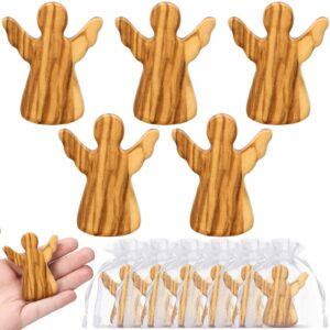 Geelin Schutzengel aus Olivenholz, Komfort-Taschen-Engel mit Netzbeutel, religiöses Geschenk für Christen und Familie