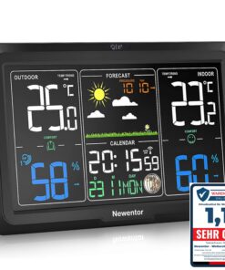 Newentor Wetterstation Funk mit Außensensor - Lebenslange Garantie - VA-Display 330° Ablesbarkeit Schwarz