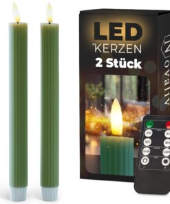 ECHT Stabkerzen LED mit Timer Grün 2er Set für indoor Nutzung mit 6 Stunden Timer