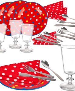 24 TLG Set Puppengeschirr/Teeservice & Kaffeeservice - Bunte Punkte - Kinderküche - Spielzeug - Blechgeschirr 15x Tassen