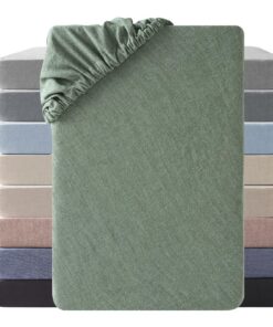 Soulful Spannbettlaken 100% Gewaschene Baumwolle, atemdurchlässig mit Leinenartigem Griff, OEKO-TEX Zertifiziert Salbei
