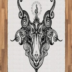 ABAKUHAUS Pentacle Teppich Weiss Grau Wohn-Schlaf-Esszimmer Deko Flachgewebe Satanische Ziegenkopf Skizze 120x180 cm