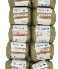 YarnArt Baby Cotton 50g Strickwolle mit 500 Gramm Wolle (oliv 434) | YarnArt Baby Cotton 10 x 50g Strickwolle Oliv 434