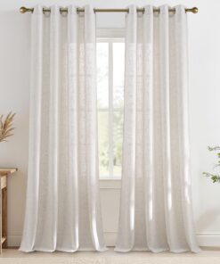 PONY DANCE Boho(dicke Leinenvorhang) Sichtschutz für Wohnzimmer Halbtransparente Gardinen Bräunlich Weiß H 225 x B 140 c