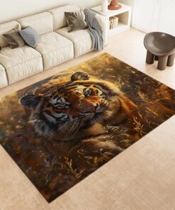 Srigzcaly rutschfeste Wohnzimmer-Teppich, Tiger Braun Dekor, Pflegeleicht Waschbar 80x150cm