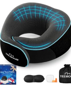 Nackenkissen Flugzeug Memory Foam Flugkissen mit Aufbewahrungstasche, Augenmaske & Ohrstopfer für lange Flüge, Zug & Aut