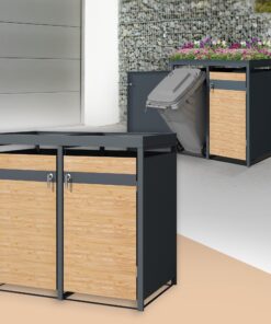 ML-Design witterfest Mülltonnenbox 2er mit Pflanzdach Holzoptik, für Gartengriffel und Recycling
