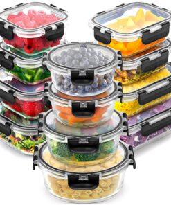 Zulay 12er-Set Glas-Frischhaltedosen Schwarz für Meal Prep
