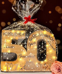 YUNLI Holz-Schild Gästebuch 50 Geburtstag Jubiläum 2025 Personalisiertes Geschenk Dekoratives Zahlenjubiläumsbuch