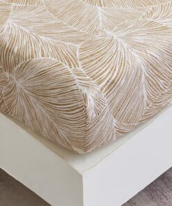 Spannbettlaken 160x200 cm - Tropisches Blättermuster - Weiche Polyester-Mikrofaser Beige - Perfect für Matratzenhöhe bis