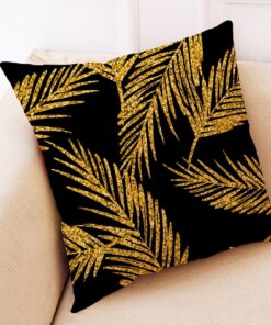 Schwarz und Gelb Tropische Pflanzen Flanell Kissenbezug 45x45cm | Tropische Pflanzen Motiv Flanell Sitzkissenbezüge Sch