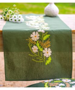 VERVACO Stickpackung Tischläufer White Floral Selbsticken Vorgezeichnet für Erwachsene Kreatives Geschenk ca. 35 x 95 cm
