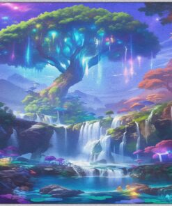 TANTANICAL Baum des Lebens Wasserfall Fantasy Motiv Fußmatte Klein Innen, Waschbar, rutschfest (G129) TANTANICAL Baum